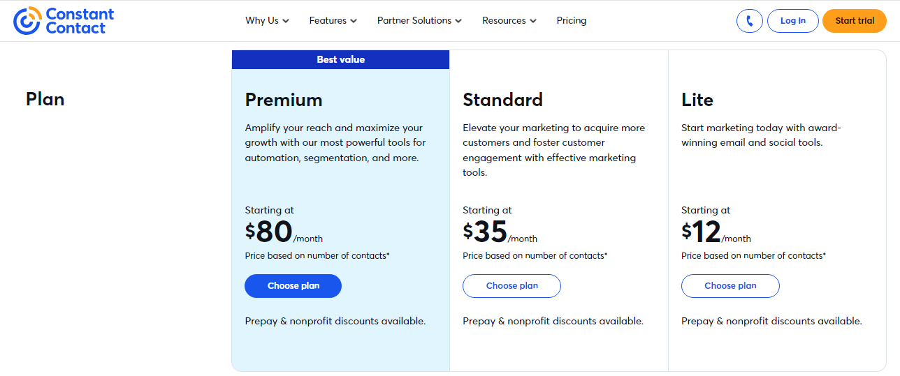 Constant Contact Review: Feature, Pricing & More 6 contact pricing image
