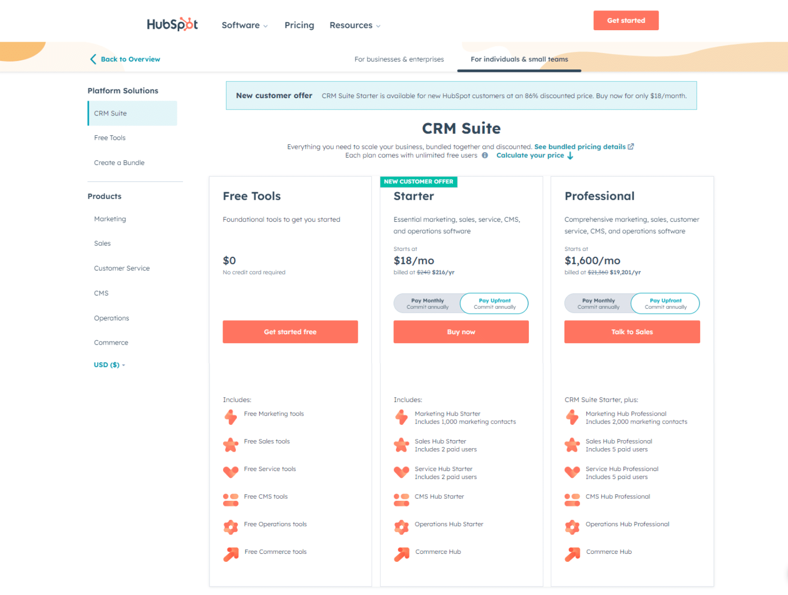 SugarCRM Vs. Vtiger Vs. Hubspot CRM: Hubspot CRM Pricing Plans And Features