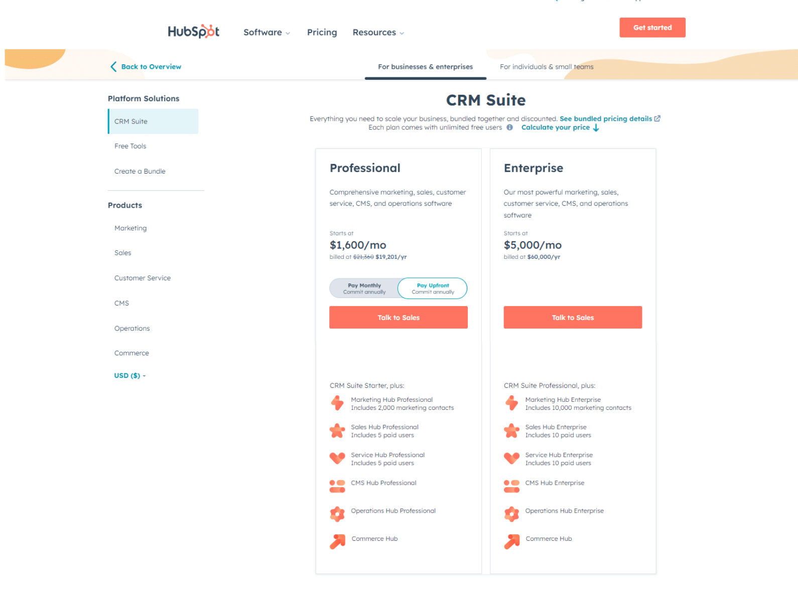 SugarCRM Vs. Vtiger Vs. Hubspot CRM: Hubspot CRM Pricing Plans And Features
