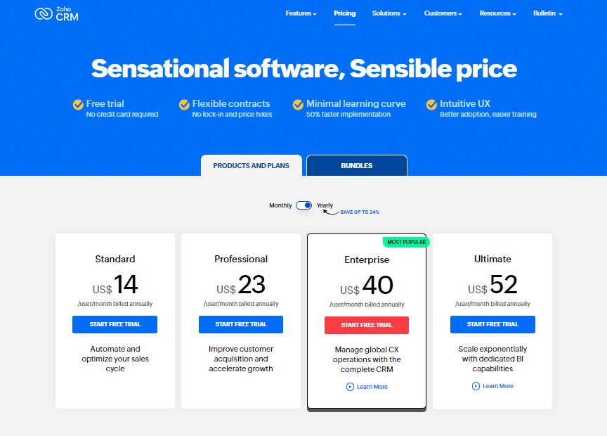 Vtiger vs. Zoho CRM: Zoho CRM Pricing Plans
Vtiger vs. Zoho CRM: Zoho CRM Pricing Plans