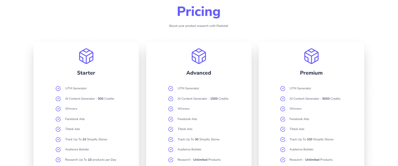 Peeksta Pricing Plans 