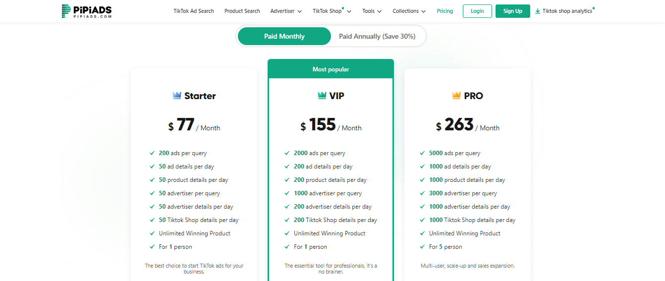 Pipiads Pricing Plans